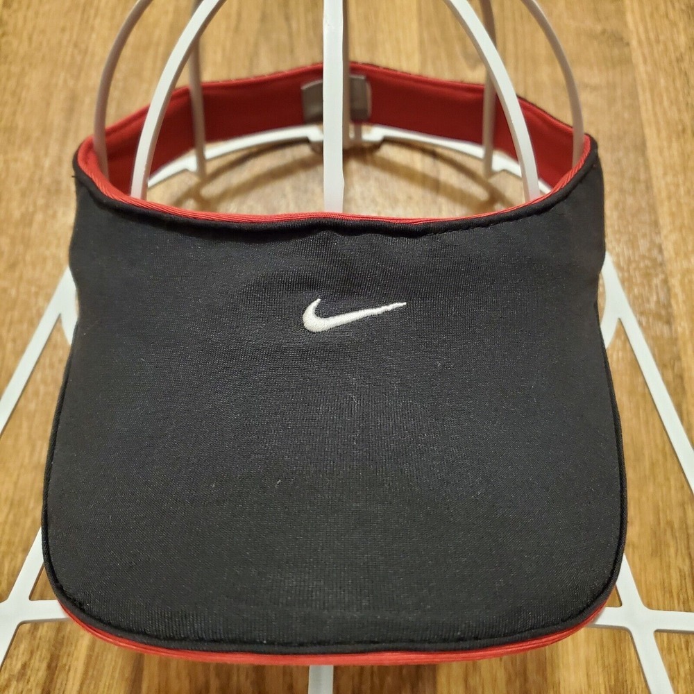 Vintage 90s Nike Air Max Visor Hat Adult Black‎ Red Center Swoosh Golf Tennis